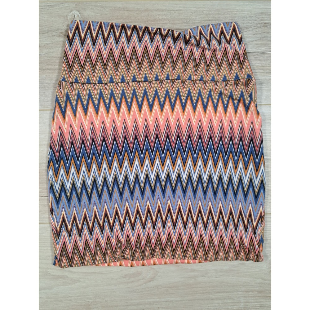5-7-9 Womens Chevron Zigzag Mini Skirt Blue Orange Pink Boho Bodycon Size Small